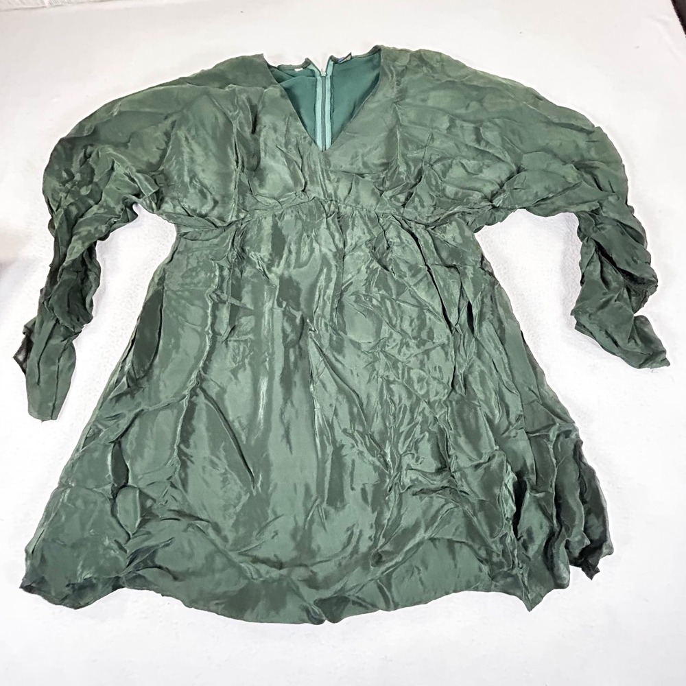 Women‎ Small Green Empire Waist Shimmer Fairy Cottage Boho V-Neck Cocktail Dress